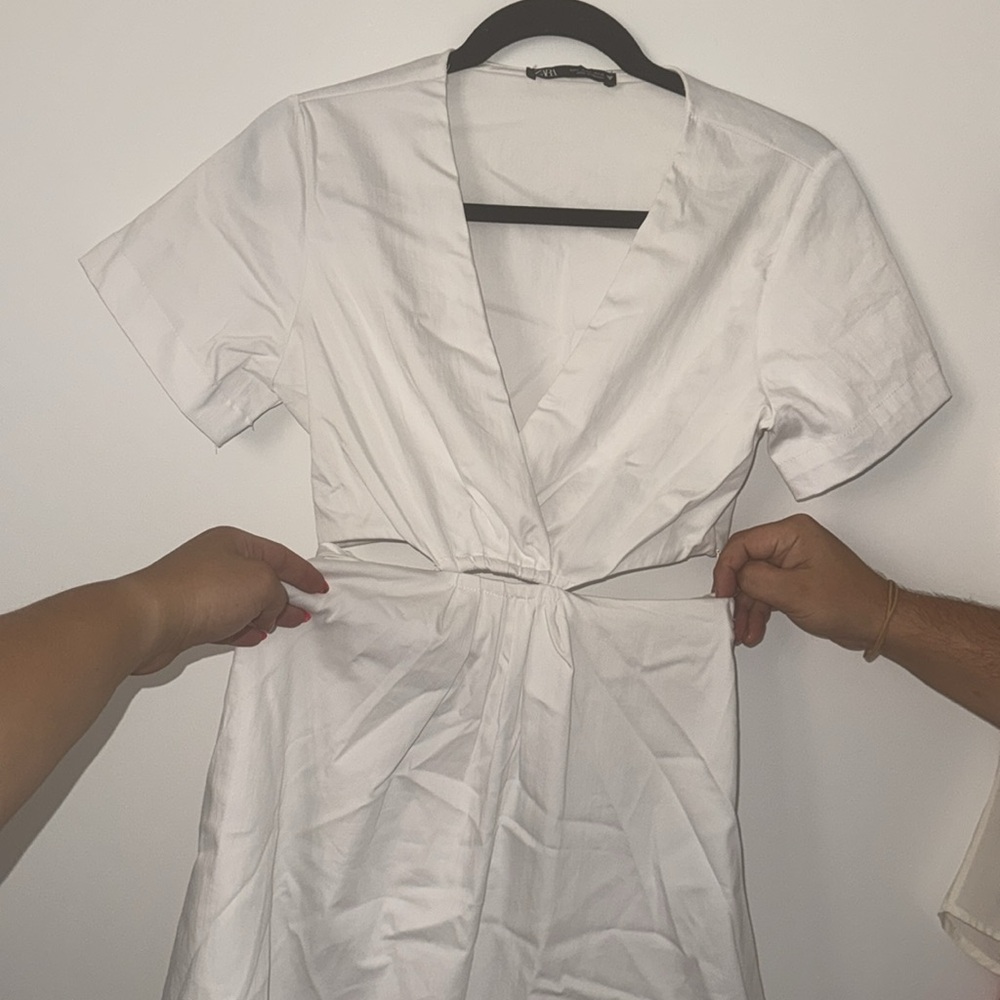 Zara Woman Cut Out Poplin Summer Mini Dress White Sundress Size Small - Picture 10 of 10
